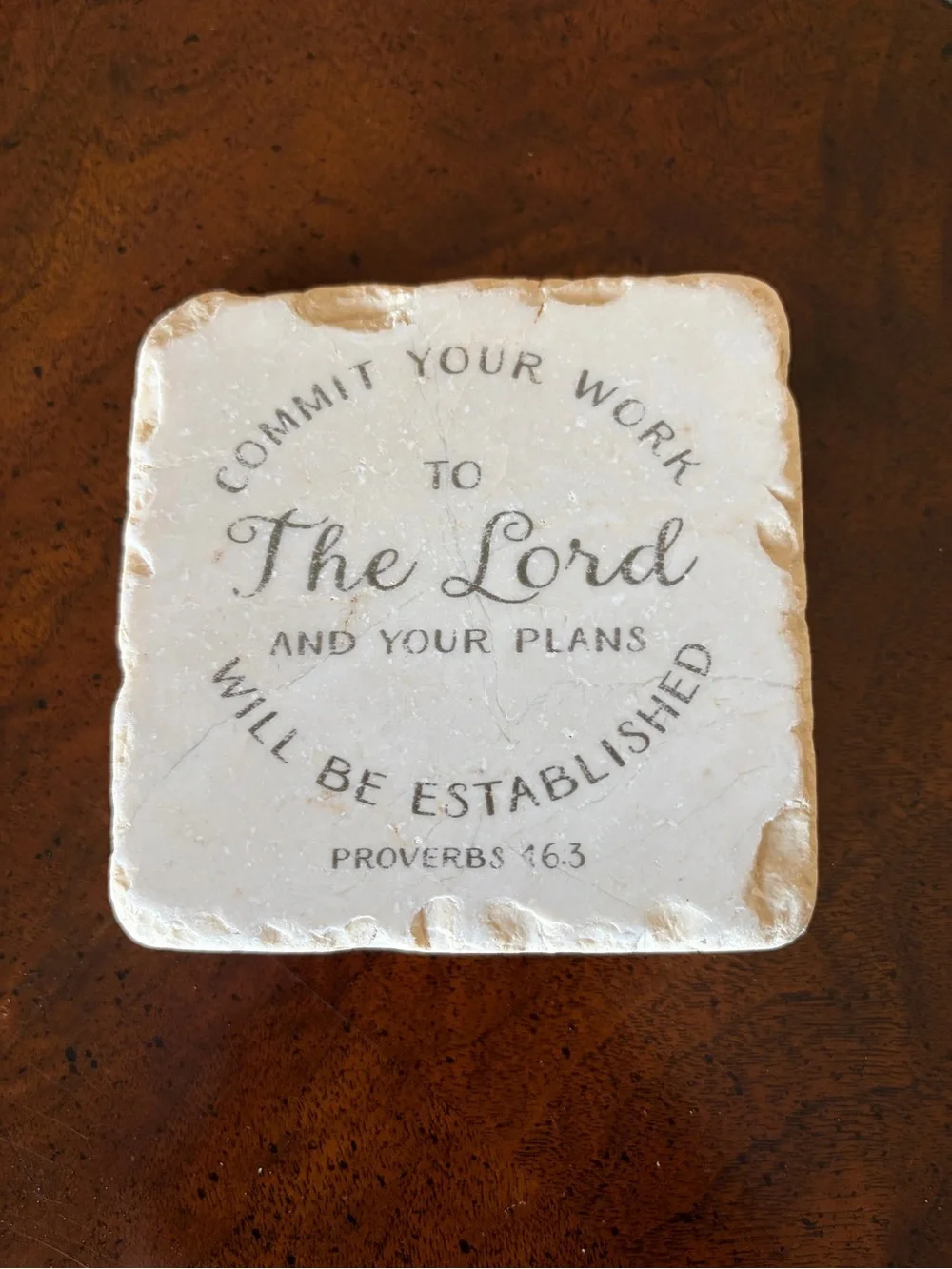 Scripture Tumbled Marble Decorative Piece! Proverbs 16:3.  Rustic looking.